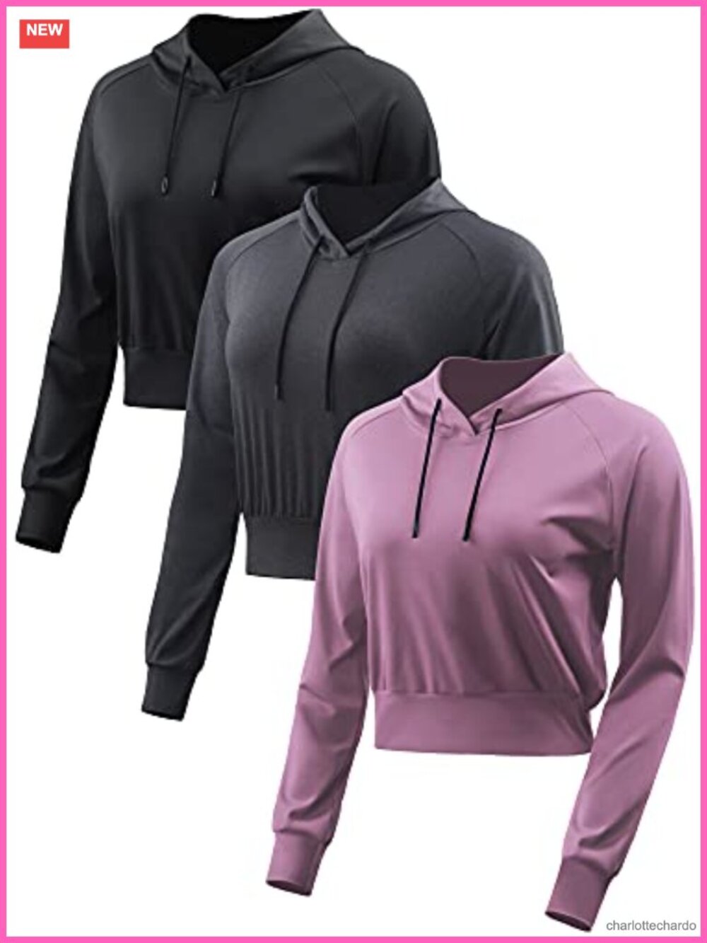 Women's Cropped Hoodie Long Sleeve Workout Top Drawstring